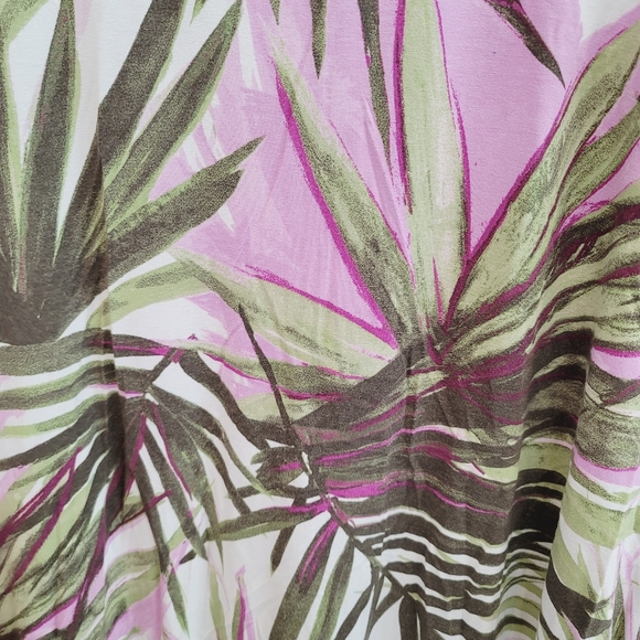 Plant Print Dress Green White and Pink - Picture 4 of 13